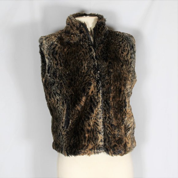 Faux Fur Leopard Animal Print Fashion Vest Zip Up - Picture 1 of 5